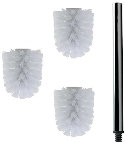 Daloual - 3 x Ersatz WC-Bürstenkopf Weiß Ø ca. 8 cm + 1 x Edelstahl-Griff 41,5 cm - Toiletten-Bürste - Klo-Bürste - WC-Besen - austauschbar - modernes Design - hochwertig - langlebig
