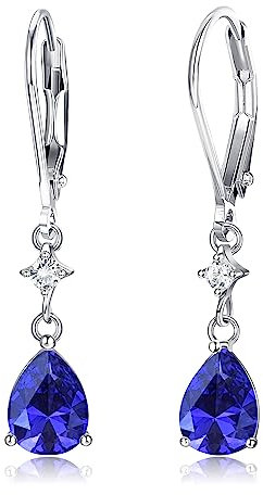 Adramata Damen Ohrringe Silber 925 Hängend Glänzende CZ Tropfen Ohrringe Modische Blau Ohrringe mit Anhänger Ohrhänger Silber 925 Hängend Ohrringe Silber Ohrringe Geschenke für Frauen