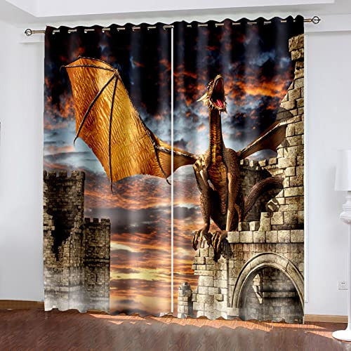 Vorhänge Schlafzimmer 3D Personalisierter Drache Blackout Curtain Verdunkelung 220x210 cm Gardinen Blickdichte Vorhänge Schlafzimmer Ösen Thermo Vorhang, Mit Muster Für Fenster Wohnzimmer