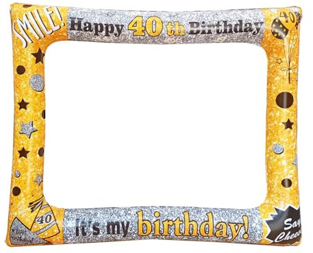 LMSHOWOWO Cornice Gonfiabile per Selfie 40 Anni, Oro e Argento Cornice per Foto Gonfiabile Compleanno, Cornice Foto 40 Anni Gigante, Gadget Foto Fai da Te Divertimento, per Addobbi Festa Compleanno