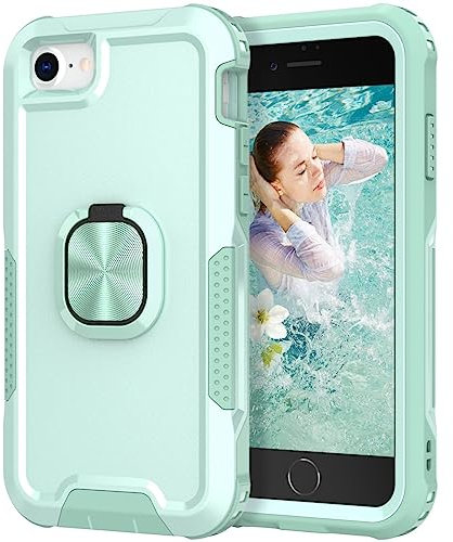 Knoowcase for iPhone SE 2020 Case iPhone 8 Shockproof SE 2022 Phone Case iPhone 7 Ring Military Grade Full Protective TPU Bumper Hard PC Back Cover Built-in Magnetic Kickstand Car Mount Case, Green