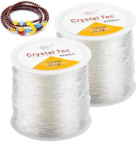 Elastische Stretchschnur, 2 Rollen 1.2 mm Transparent Schmuckfaden, Elastisch Schmuckfaden, Perlenkordel für Armband, Gummibänder Nylonfaden für Perlenschmuck Armbänder Bastelarbeit(200 Meter)