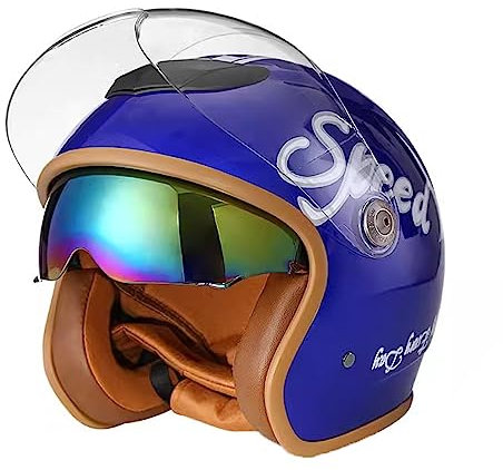 Casque Ouvert Demi-Casque De Moto Casque Scooter avec Double Visière Open Face Classic Casque Moto Jet Vintage ECE Homologué Casque Bol Moto Bols pour Homme et Femme M,XL