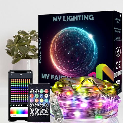 My Lighting Smart Fairy String Lights 10M,100 LED RGB Music Sync Color Changing, USB Powered, Bluetooth Remote APP Control Waterproof for Birthday Halloween Christmas Party Decor (Colors)