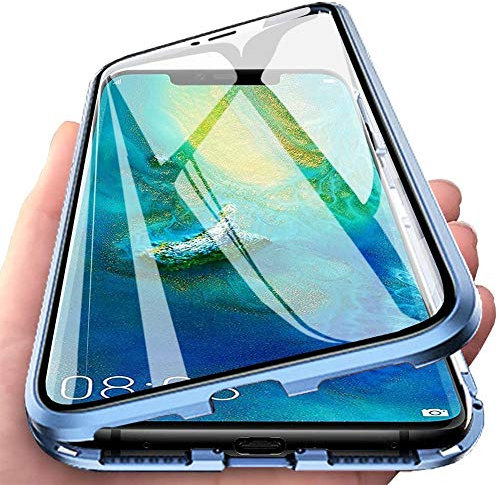 Funda para OPPO Reno 10/Reno 10 Pro Absorción Magnética Carcasa[Marco de Metal] Frontal y Trasera Vidrio Templado 360 Grados Slim Fit Ultra Carcasa de Peso Ligero Cover Case - Azul