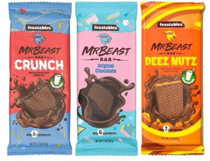 Feastables MrBeast Try Pack Lot de 3 produits Original/Deez Nutz/Milk Crunch