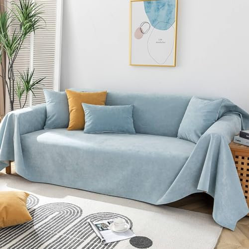 Mesnt Sofabezug Polyester, Grau-blau Waschbar Sofa Protection Cover Schonbezug Couch Einfarbig, 180x400cm