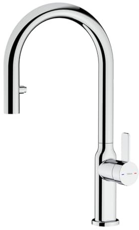 TEKA Grifo Cocina Monomando, Caño Alto Giratorio 360º, Maneral Extraíble 2 Funciones, Aireador Anticalcáreo, Manguera Flexible Resistente, Acabado Cromado, Cuerpo Ovalado, Modelo OVAL 9382