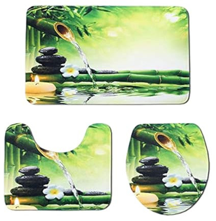 rongweiwang Umweltfreundliches Badematten Set, multifunktionaler WC Sitzbezug aus grünem Bambus, WC Vorleger Set aus Polyester, J191004 B006, 45cmx75cm