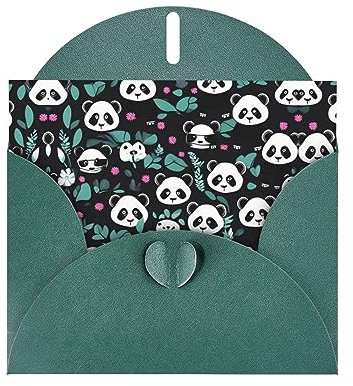 YYHHAOFA Weihnachtskarte mit süßem Panda-Motiv, Dunkelgrün, mit Perlenpapier, geeignet für Weihnachten, Party-Einladungen