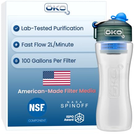 OKO ÖKOH2O Purification Water Bottle with Advanced Filtration, Arctic, 22oz | BPA-Free Reusable Bottle, Long Lasting 100 Gallon Filter, Portable Water Filter Bottle for Travel, Hiking & On the Go