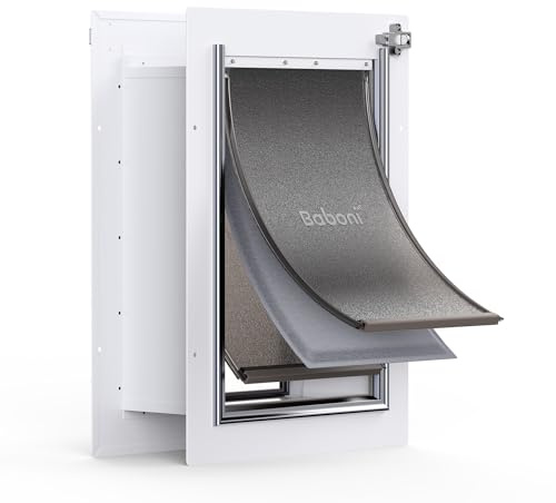 Baboni Pet Door for Wall,3-Flap,Steel Frame and Telescoping Tunnel, Aluminum Lock, Double Flap Dog Door and Cat Door, Strong and Durable (Pets Up to 40 Lb) -Medium