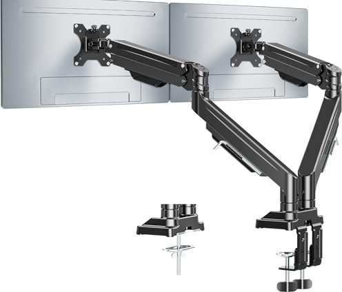 MOUNT PRO Soporte de monitor doble para dos pantallas de hasta 43 pulgadas, brazo de monitor doble ultra ancho resistente que soporta hasta 33 libras cada una, soporte de monitor de computadora
