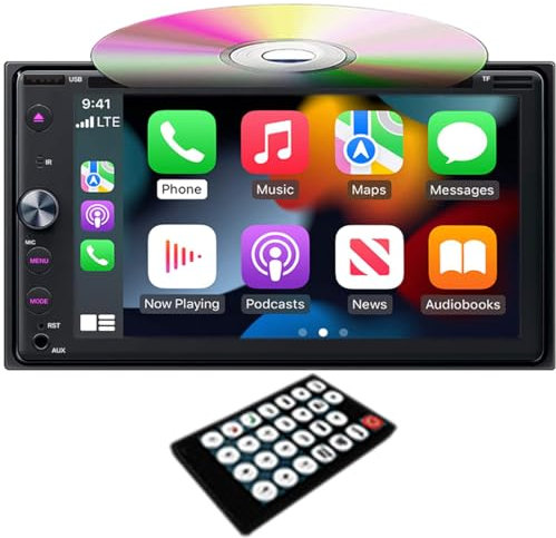 Autoradio Double Din Apple Carplay et Android Auto, écran Tactile HD de 6,2, Lecteur DVD CD Radio Bluetooth multimédia, récepteur Audio pour Voiture avec Car Play Mirror Link, RDS AM FM USB SD AUX