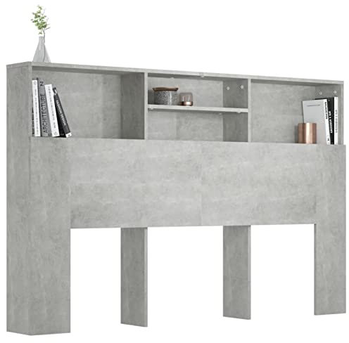 Gecheer Headboard Built in Cabinets, Bedroom Display Shelf, Bedside Cabinet with Headboard, Wooden Storage Backboard Bed Accessory Concrete Grey 160x19x103.5 cm