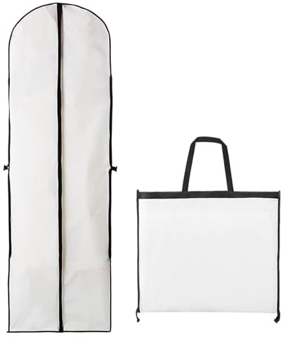 Borsa porta abiti lunga, borsa porta abiti da sposa 60 x 180 cm, borsa porta abiti premium, borsa porta abiti pieghevole, per abiti da sposa, abiti da sera (1 confezione, bianco)
