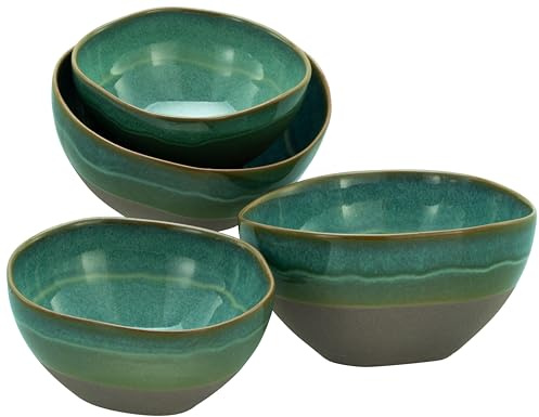 Creatable, 19679, Serie Basalt Bowls Oliv, 4-teiliges Geschirrset für 4 Personen, Bowlset aus Steinzeug, spülmaschinen- und mikrowellengeeignet, Made in Europe