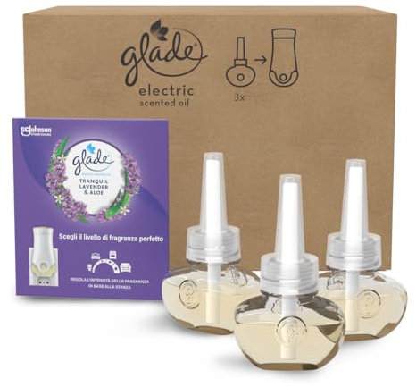 Glade Liquido Elettrico Profumatore per Ambienti con Olii Essenziali, Fragranza Lavanda & Aloe Vera, Fino a 120 Giorni di Profumo, 3 Ricariche da 20ml