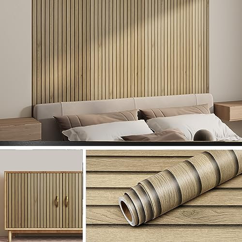 Livelynine Wandpaneele Selbstklebend Holzoptik 3D 500CM x 60CM Breit Selbstklebende Tapete Holzoptik Wohnzimmer Schlafzimmer Wandtapete Selbstklebend Holz Flur Esszimmer Klebefolie Lamellenwand Holz