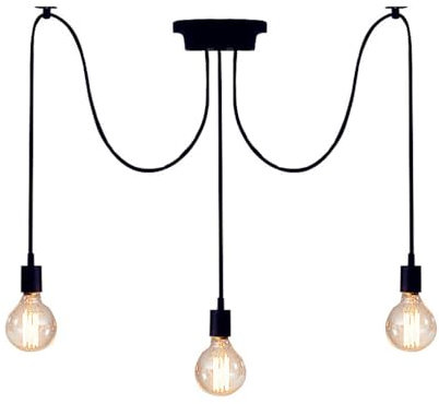 Mengjay DIY Pendelleuchte Hängelampe Retro Spinne-Stil Kronleuchter E27 Fassung Kreativ Vintage Schwarz Deckenleuchte Hängeleuchte Wohnzimmer,Restaurant,Stab,Café (3 Köpfe)