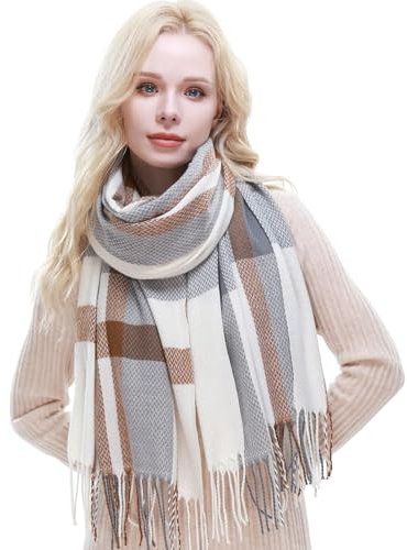 RIIQIICHY Schal Damen Winter kuschelig karierter Winterschal mit Fransen weicher Damenschal für Herbst