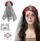 WAYBWZDQ Halloween Tag der Toten Haarreif Schleier und Gesicht Tattoos, Tag der Toten Haarband Blumenkrone, Halloween Tag der Toten Rosen Haarreif, Mexikanische Blumen Stirnband für Damen