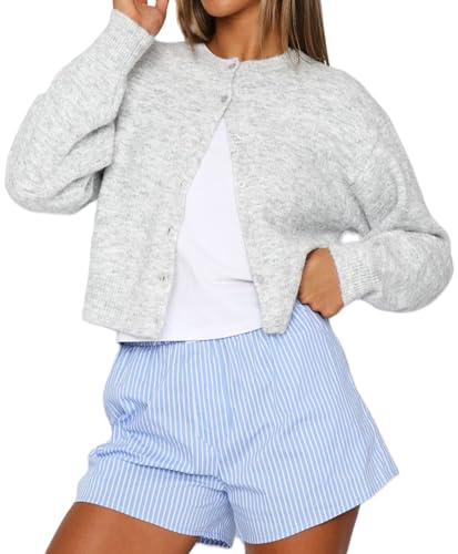 Y2K Cropped-Cardigan für Damen, leicht, knöpfbar, vorne offen, langärmelig, Knopfstrick, Cardigan