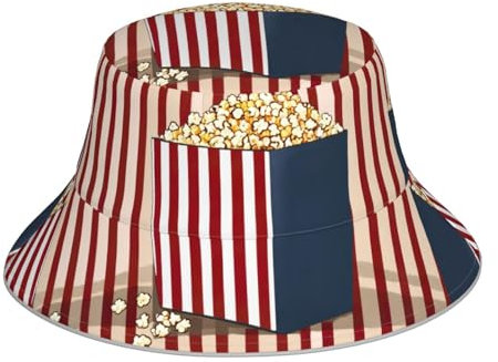 Eimerhut Popcorn-Druck Strand Freizeithut Flat Top Fan-Hut Komfortables Freizeithut Für Camping, Angeln, Jugendliche