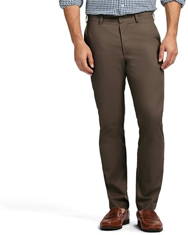 IZOD Pantalon chino américain pour homme à coupe droite ,devant plat, vert olive, 42W x 32L