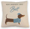 speecheese Dackel mit Pyjama Kissen mit Leinenoptik mit Spruch Ich dackel ins Bett Hund Schlafen Schlafmütze SchlafKissen mit Leinenoptik Relax Schlafanzug Pyjamaparty
