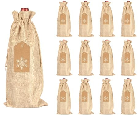 Hitopin 12 Piezas Bolsa de Vino de Arpillera, Bolsas de Vino de Yute, Bolsas de Arpillera para Vino, Bolsas de Vino de arpillera con cordón, para Regalos de Celebración y Decoraciones de Fiesta