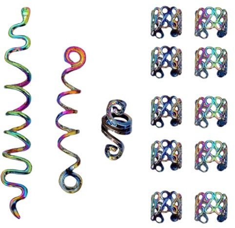 1 Satz Haarschmuck Für Zöpfe, Dreadlock Ringe, Spiral Clips Und Flechtzubehör Aus Metall Für Frauen Und Mädchen, Verstellbare Schmuckstücke Für Dreads Und Zöpfe, Buntes Design