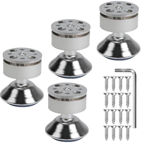 Luabue 4 Pièces Pieds de Meuble Reglable 6 CM Pieds de Table Metal en Alliage d'Aluminium Argentés, Pieds de Lit pour Tables, Armoires, Canapés, Etagères