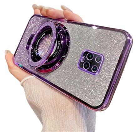 SIYOPINPFY Coque pour Xiaomi Redmi Note 9 Pro 4G, Souple TPU Silicone Antichoc Anti-Rayures Housse Protection d'appareil Photo à Housse avec Anneau pour Redmi Note 9S / Note 9 Pro Brillant Violette
