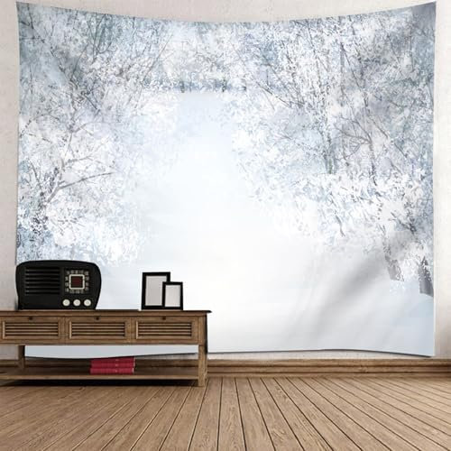 Epinki Wandbehang 350x256cm, Landschaft Natur XXL Wandteppich Baum Schneeszene Wandtuch XXL Polyester Tuch für Wohnheim Wanddeko, Weiß