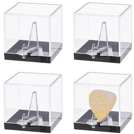 DICOSMETIC 4Pcs Acrylic Guitar Pick Display Case with Plastic Base Guitar Pick Stand Holder 5.15x6cm Guitars Picks Rack Storage Collection for Any Collectable Guitars Picks Decoration