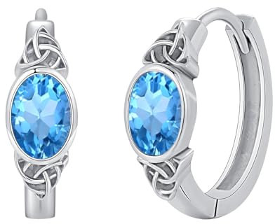 OHAYOO Keltische Ohrringe Damen 925 Sterling Silber Geburtsstein Creolen Ohrringe Keltische Geburtsstein März Aquamarin Schmuck für Damen Mädchen Frauen