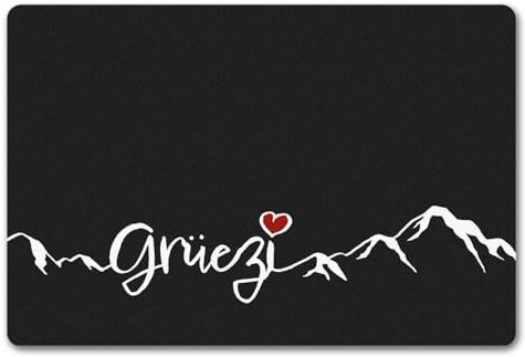 speecheese Fußmatte in 40x60 cm ohne Rand mit Grüezi-Schriftzug Herz und Bergen Schweiz Fußmatte in 40x60 cm ohne Rand in grau, weiß und rot Geschenkidee Gebirge Hochgebirge mit Herz