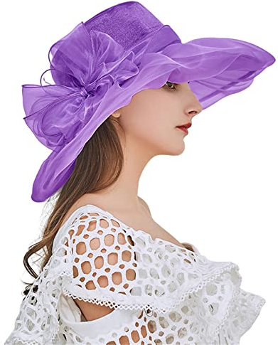 SRZYMJ Frauen Party Kirche Derby Hüte Organza Sonnenblende Kappe Damen Blumen Fascinators Große Breite Krempe Fedoras Sonnenhut Damen Leicht Fischerhut Für Den Winter Sonnenhüte