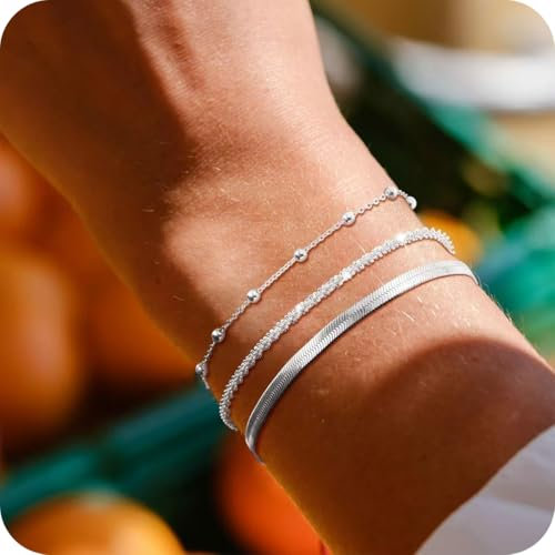 WUMZIRA 3 pcs Bracelet Femme Argent Sterling 925 Réglable Bracelets Empilable Bracelet Argent Bijoux pour Femme Filles