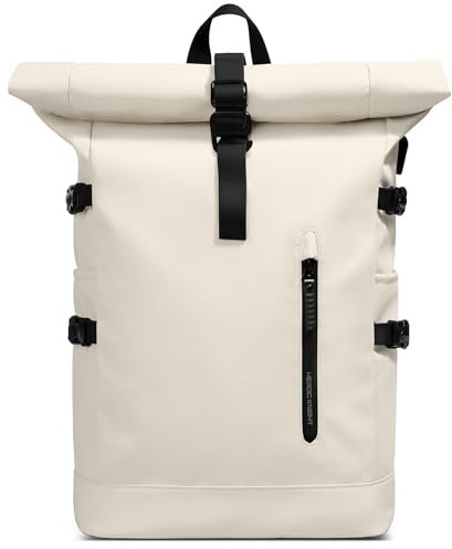 hk Zaino Rolltop 23L Impermeabile per Laptop da 15,6 Pollici con Porta USB, Zaino Antifurto Leggero per Uomini e Donne, Ideale per Scuola, Università, Lavoro e Tempo Libero - Blanc