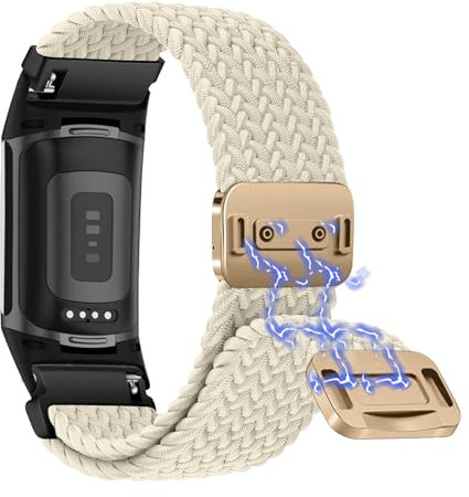 Niboow Nylon Armband für Fitbit Charge 5 / Charge 6, Herren Damen Ersatzband Uhrenarmband, Nylon Geflochtenes Magnetisch Ersatzarmbänder Kompatibel mit Fitbit Charge 5 / Charge 6 - Weiß