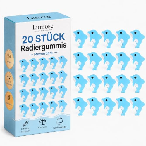 Lurrose Mini Radiergummis Set Mit Kleinen Delfinen 20 Stück Lustige Radiergummi Geschenkidee Für Schulsachen Kinder Bürobedarf