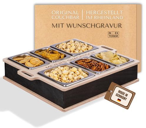 INEXTERIOR KnabberBar - PERSONALISIERBAR - handgefertigt in Deutschland – 6 Snackschalen für Chips und Snacks – Servierplatte für Partys