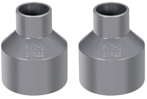 TOP-VIGOR 2Pcs PVC DWV Reducing Coupling, 25mm x 50mm Socket Pipe Fitting Adapter Connector, Duct Reducer Pipe Fitting for Water Supplies Build, Gray