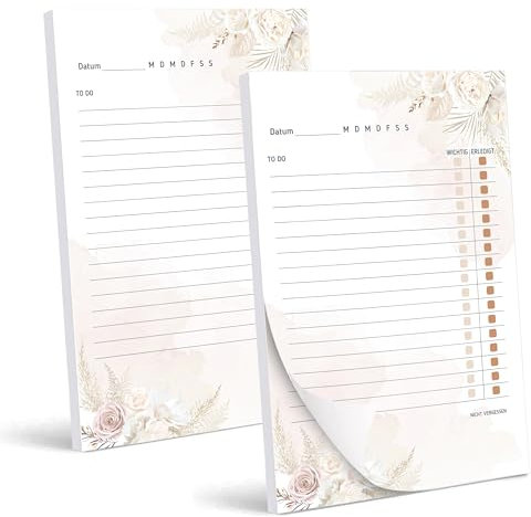 BIROYAL 2 Stück To Do Listen Block - A5 Tagesplaner mit 100 Blätter zum Abreißen - To Do Liste - Notizblock für Todo-Listen, Notizen und Einkaufszettel - Büro Zubehör