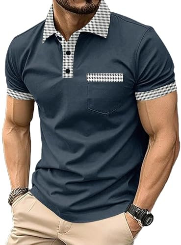 Mens Polo Shirts Casual Short Sleeve Athletic T-Shirts Classic Contrast Collar Shirt with Pocket (UK, Alpha, XL, Regular, Regular, #6)