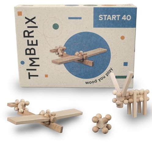TIMBERIX Start 40 Holzspielzeug Set ab 3 Jahren - 40 Bausteine für unendliche Möglichkeiten - Montessori Klemmbausteine kompatibel mit KAPLA - fördert Kreativität, Feinmotorik und räumliches Denken