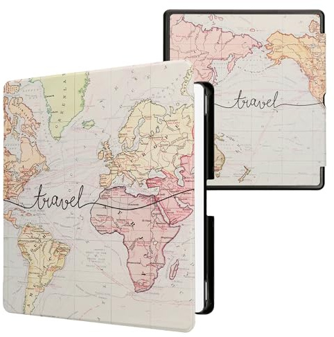 kwmobile Schutzhülle für Amazon Kindle Scribe (2024) Hülle - eReader Flip Case mit Auto Sleep Funktion - Travel Schriftzug mit Schwarz Mehrfarbig