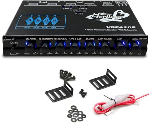 Lanzar Equalizzatore stereo a 4 bande - equalizzatore per auto a mezzo DIN con controllo del guadagno subwoofer, ingressi RCA, uscite pre-amplificatore, fader rotativo, selettore di ingresso AUX, luce